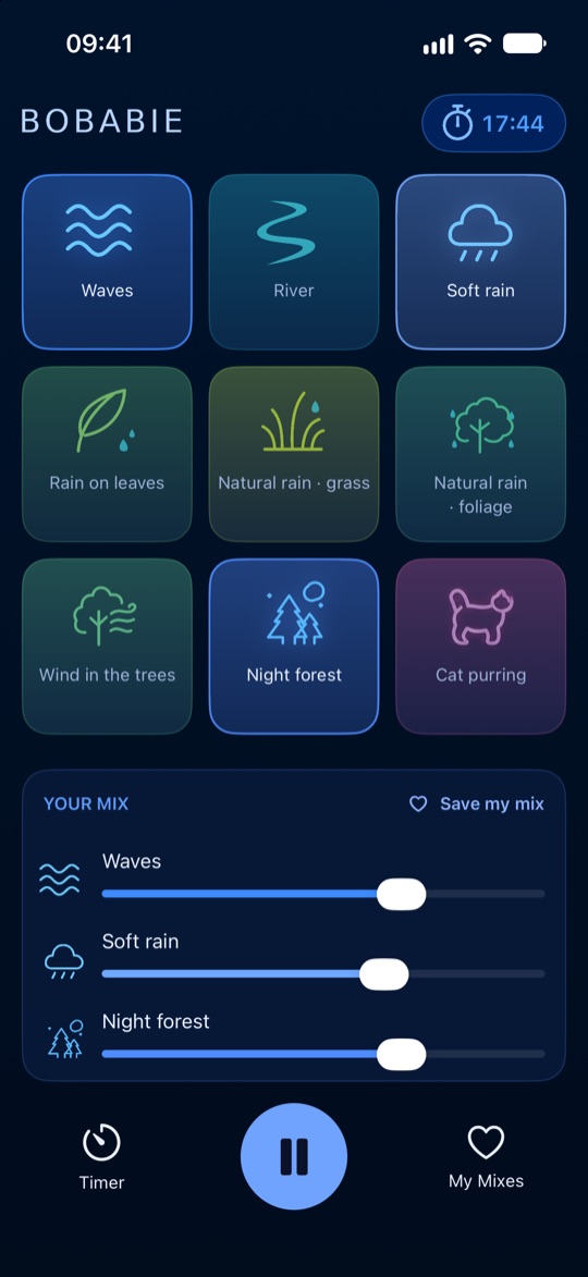 BOBABIE: a mix of three sounds with a volume slider for each