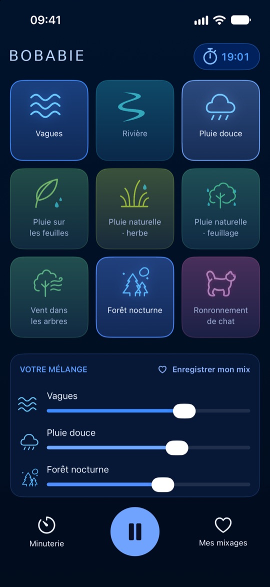BOBABIE : mélange de trois sons avec un curseur de volume par son